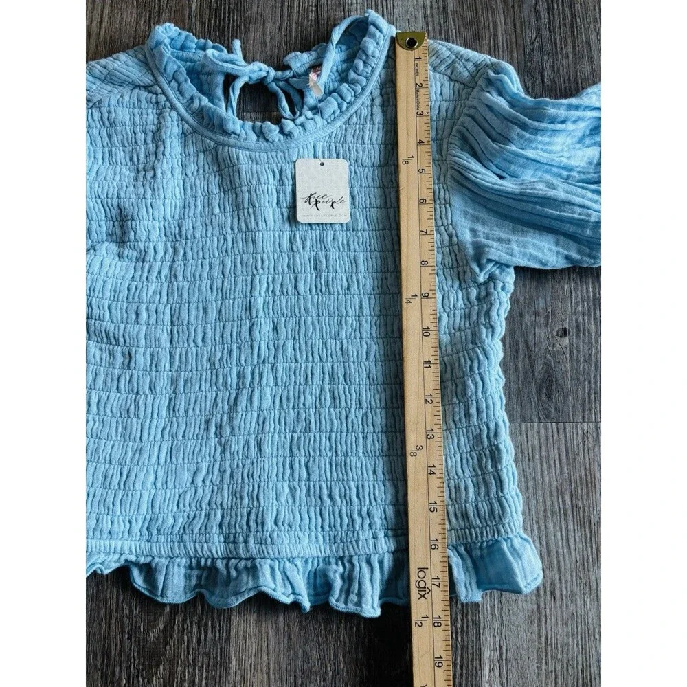 Free People A Sight To See Light Blue Smocked Gauzy Top Size Large NWT $108